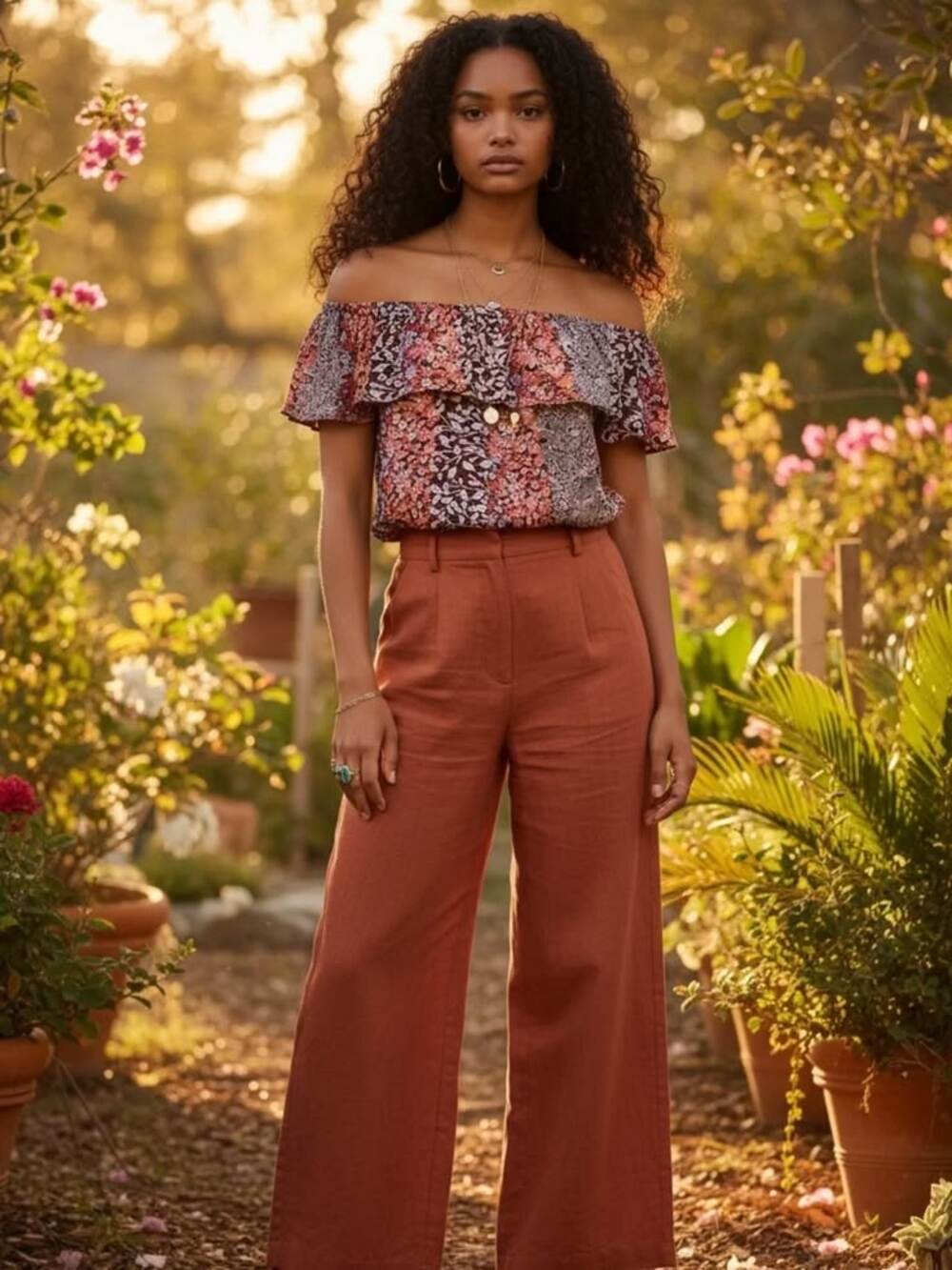 Anthropologie Maeve Vallita Off the Shoulder Ruffle Flowing Printed Blouse